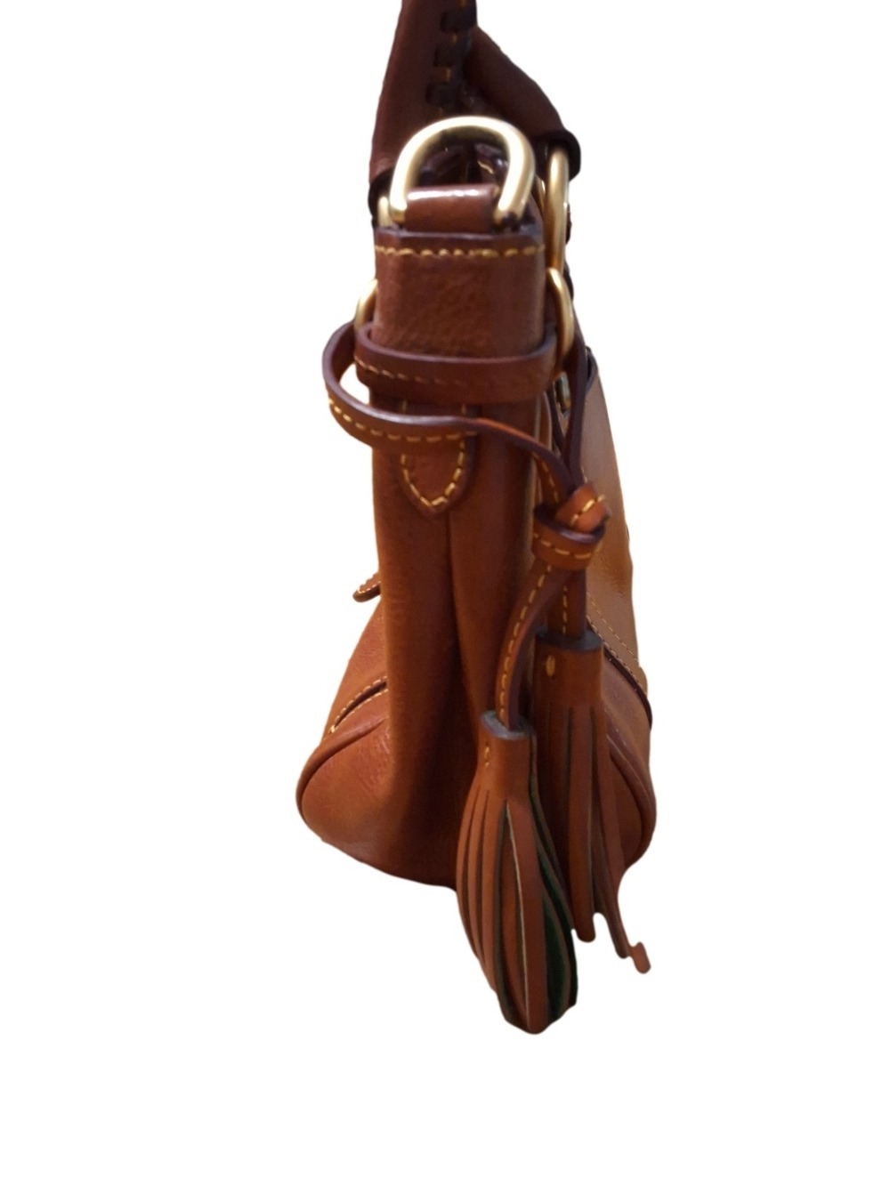 Vintage Authentic Dooney & Bourke Cognac Leather Satchel with Tassels - Picture 4 of 11